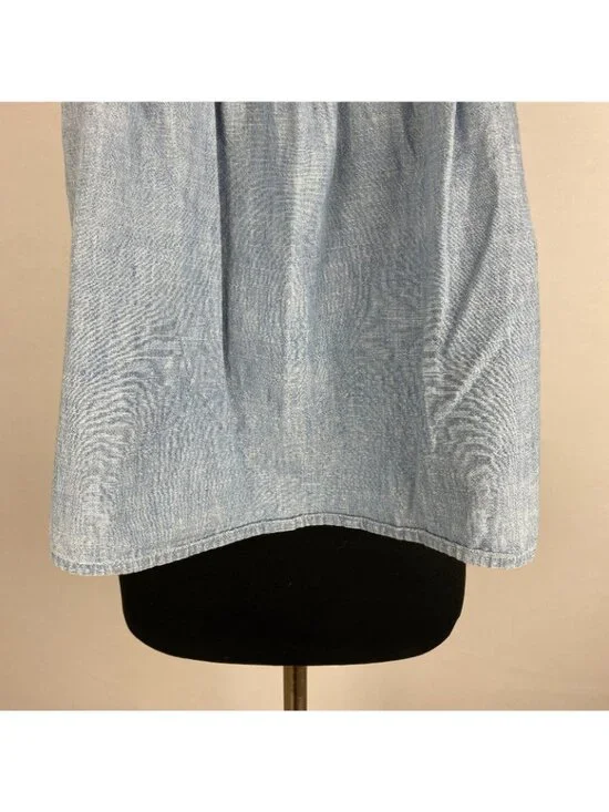 A.N.A Tank Top Womens M Blue Chambray Square Neck Smocked Spring Summer Casual - Picture 4 of 12